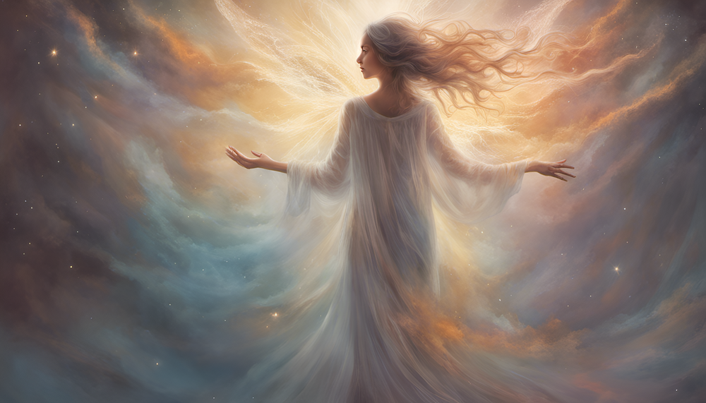 woman merging with the universe by embracing unconditional acceptance