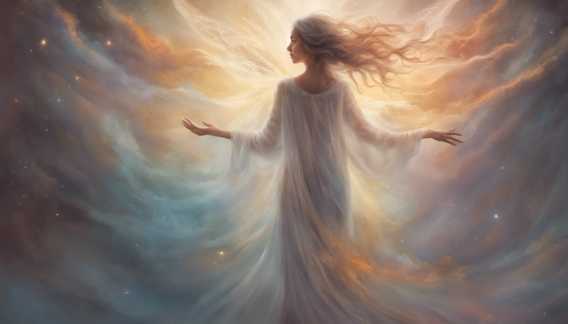 woman merging with the universe by embracing unconditional acceptance
