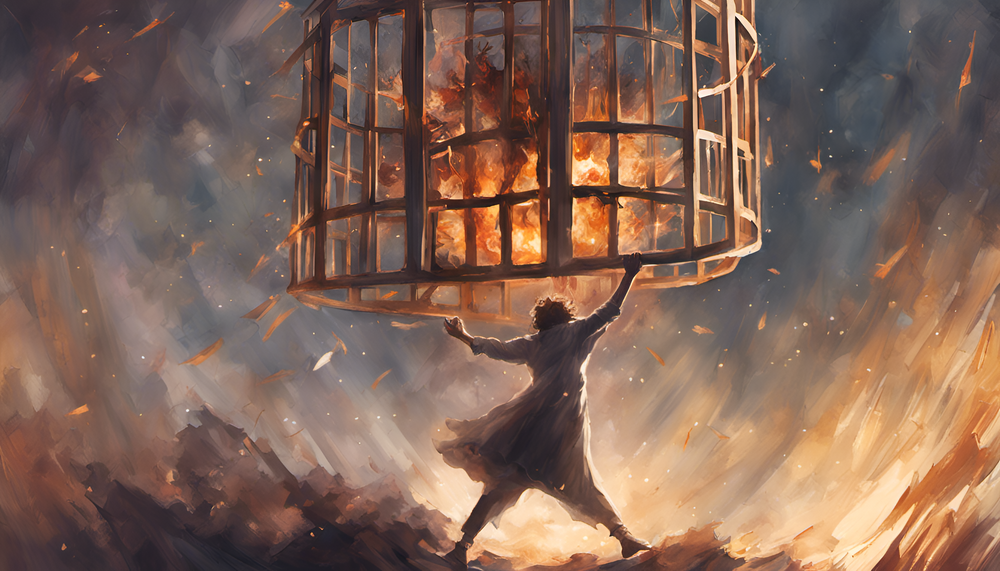 person breaking free from the cage of fear and limitation